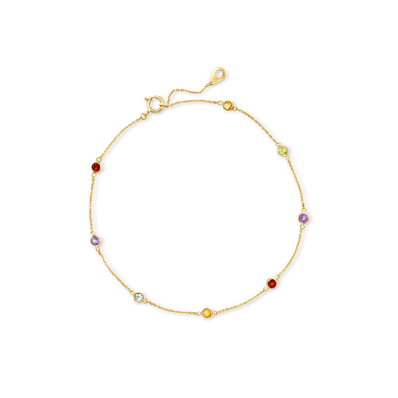 .60 ct. t.w. Multi-Gemstone Station Anklet in 14kt Yellow Gold. 9&quot; image number 0