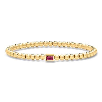 .20 Carat Lab-Grown Ruby and 4mm 18kt Gold Over Sterling Bead Stretch Bracelet