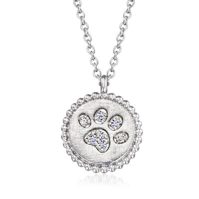 Gabriel Designs Sterling Silver Paw Print Pendant Necklace with Diamonds