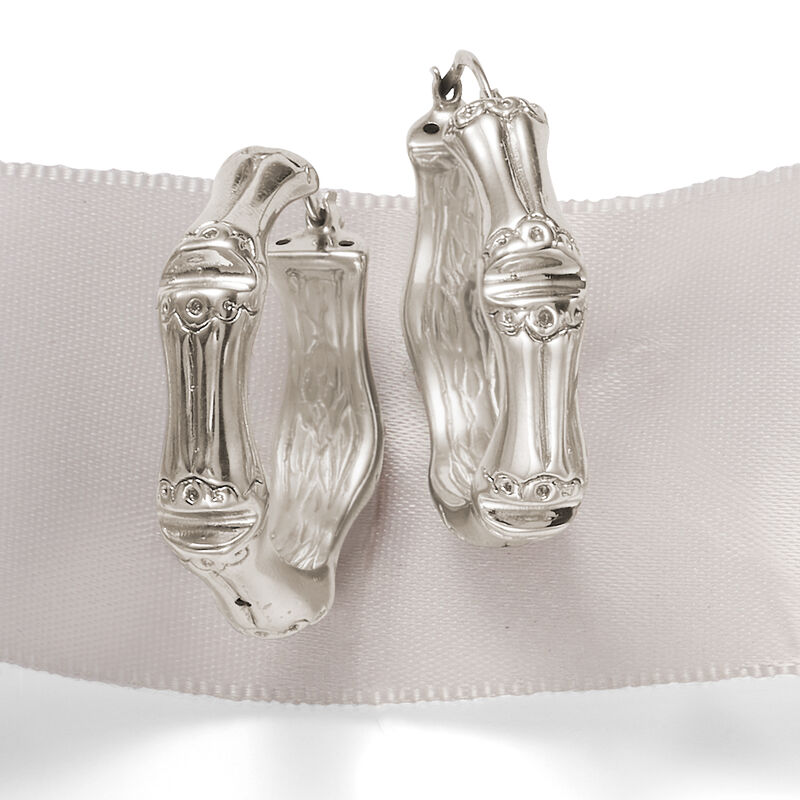 Italian Sterling Silver Bamboo Hoop Earrings. 1 1/4&quot; image number 2