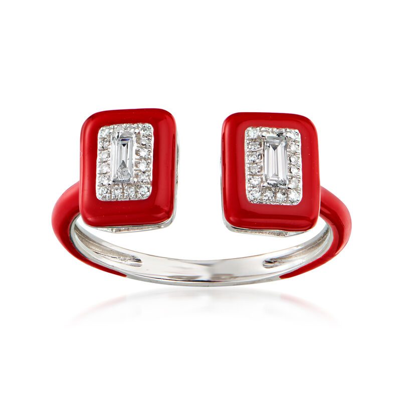 .21 ct. t.w. Diamond Open-Space Ring with Red Enamel in 18kt White Gold image number 0