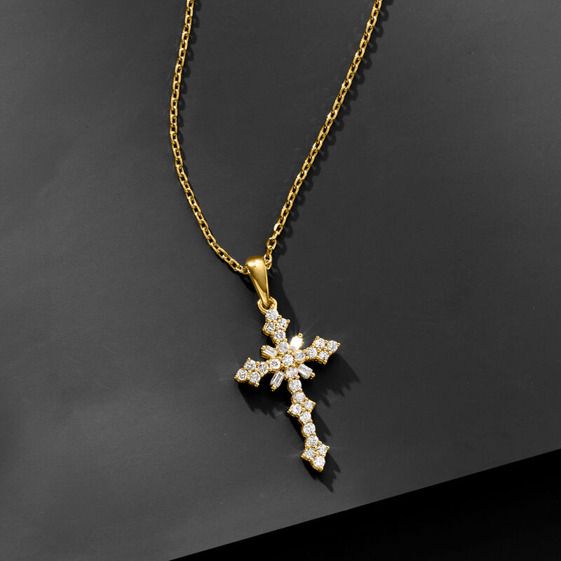 .25 ct. t.w. Diamond Cross Pendant Necklace in 18kt Gold Over Sterling image number 2