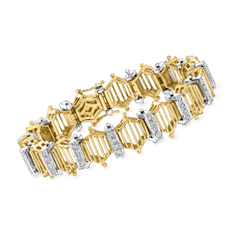 C. 2000 Vintage 1.50 ct. t.w. Diamond Openwork Hexagonal-Link Bracelet in 14kt Two-Tone Gold. 6.75&quot; image number 0