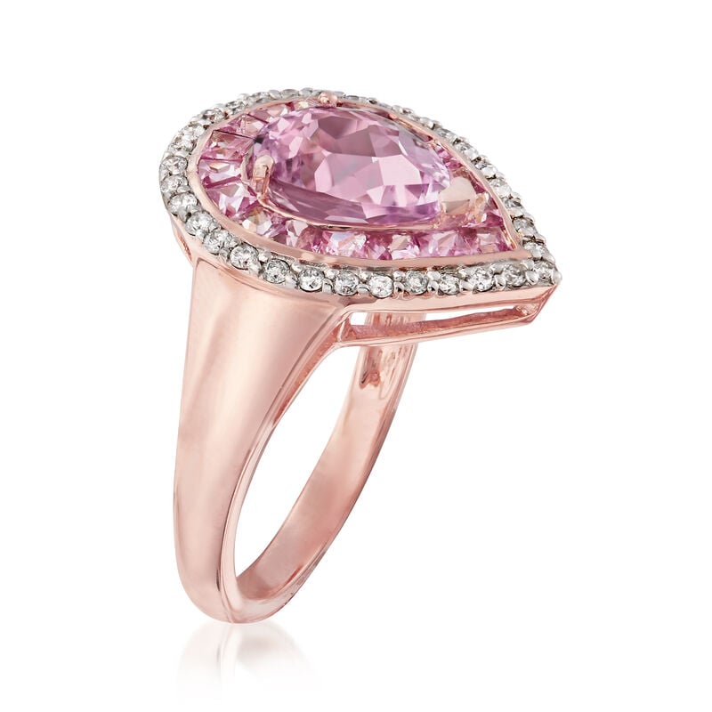 2.30 Carat Kunzite and 1.10 ct. t.w. Pink Sapphire Ring with .25 ct. t.w. Diamonds in 14kt Rose Gold image number 2