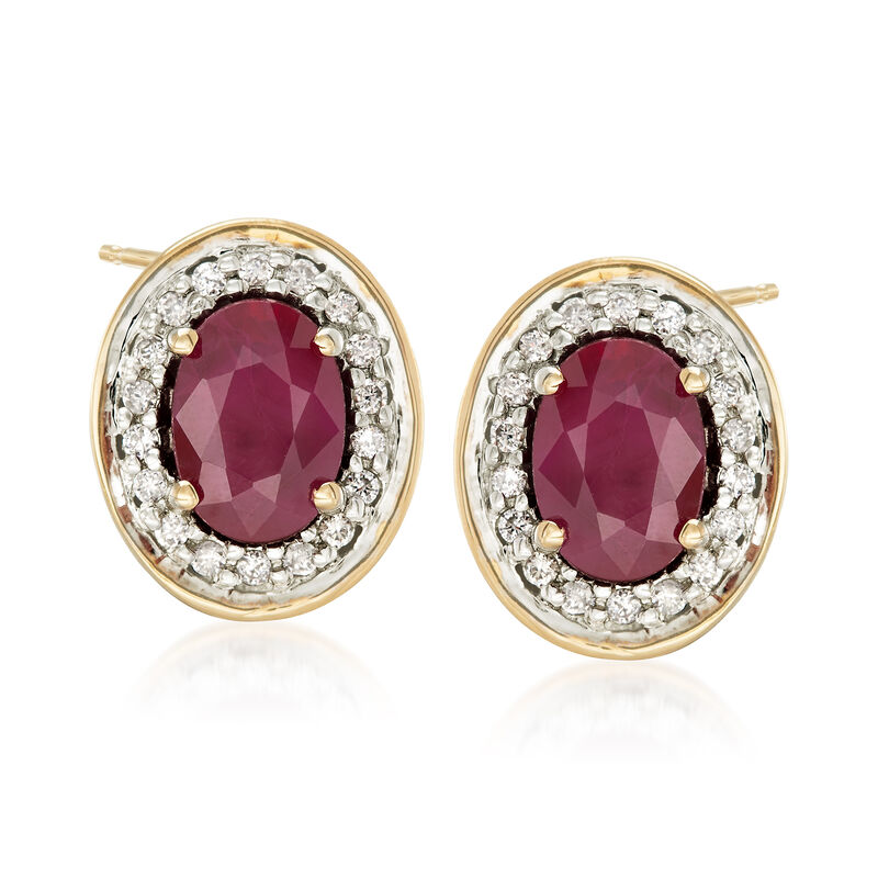 1.80 ct. Burmese Ruby and .18 ct. Diamond Earrings in 14kt Yellow Gold image number 0