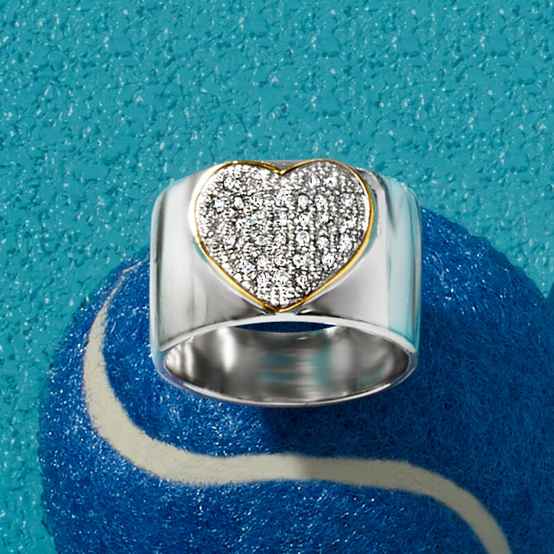 .50 ct. t.w. Pave Diamond Heart Ring in Sterling Silver with 14kt Yellow Gold image number 3