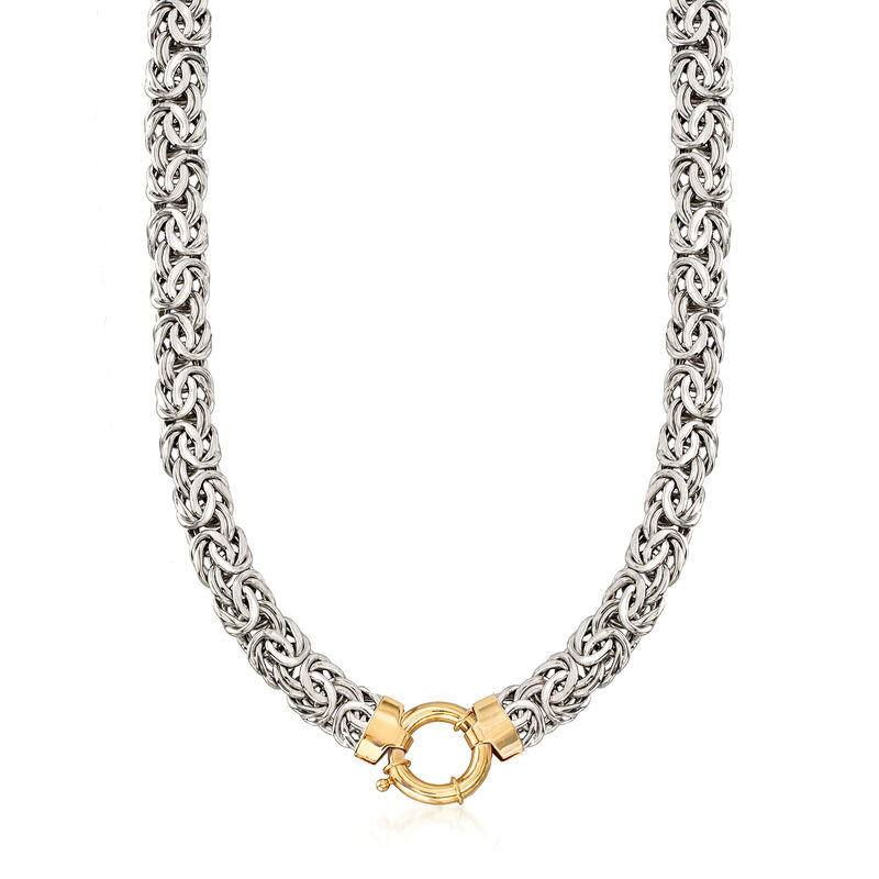 Sterling Silver Byzantine Necklace with 14kt Yellow Gold image number 3