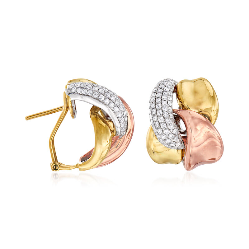 1.15 ct. t.w. Diamond Interlocking Twist Earrings in 14kt Tri-Colored Gold image number 2