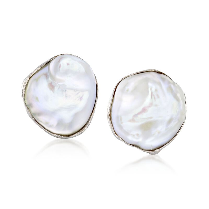 13-14mm Bezel-Set Cultured Keshi Pearl Earrings in Sterling Silver image number 0