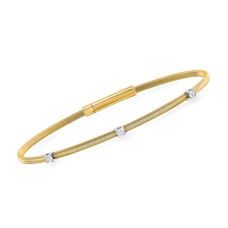 Italian .20 ct. t.w. Diamond Ridged Flex Bracelet in 18kt Two-Tone Gold. 7&quot; image number 0