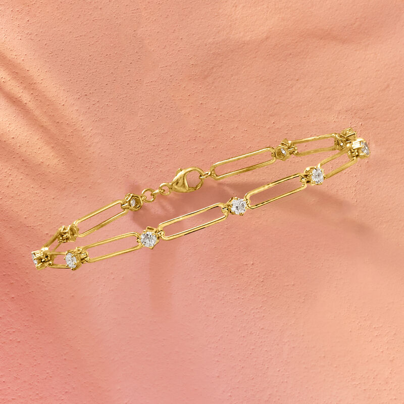1.00 ct. t.w. Lab-Grown Diamond Paper Clip Link Bracelet in 18kt Gold Over Sterling image number 2