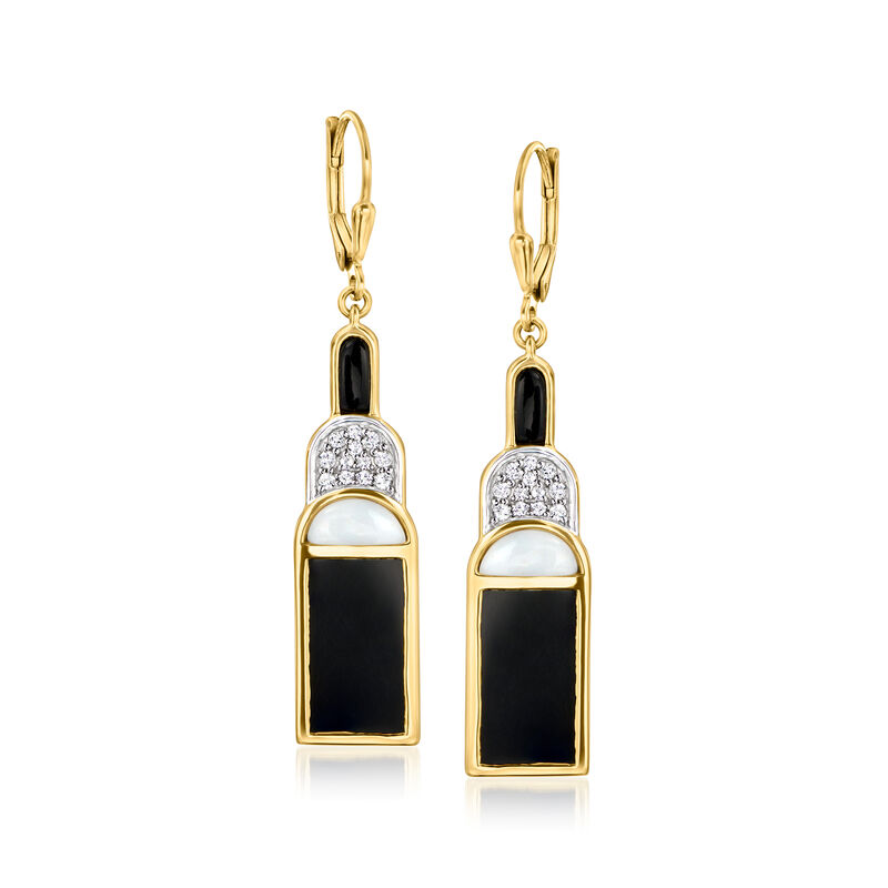 Onyx and Opal Geometric Drop Earrings with .30 ct. t.w. White Topaz in 18kt Gold Over Sterling image number 0