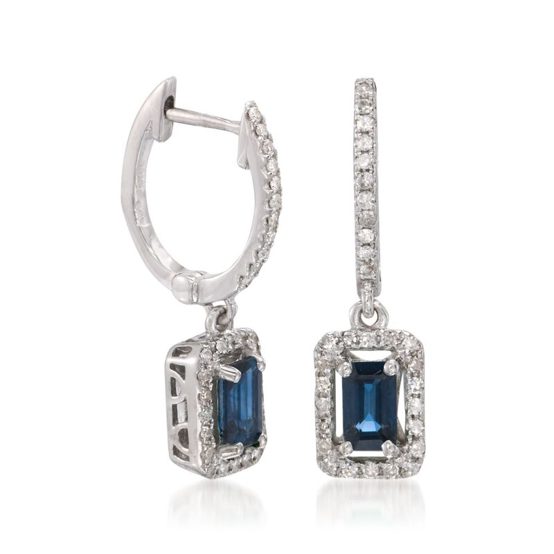 .65 ct. t.w. Sapphire and .25 ct. t.w. Diamond Hoop Drop Earrings in 14kt White Gold image number 1