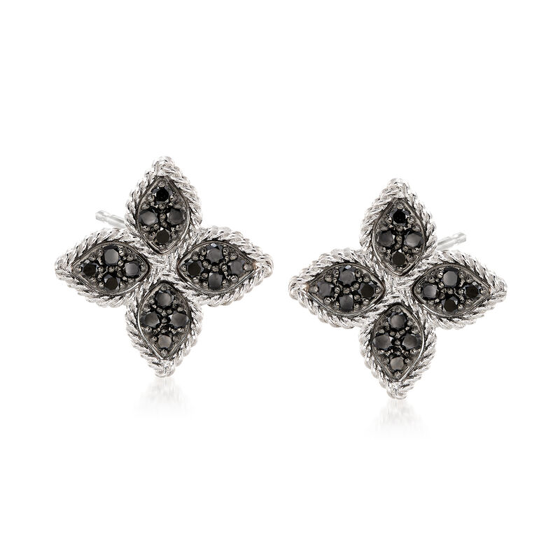 Roberto Coin &quot;Princess&quot; .35 ct. t.w. Black Diamond Flower Earrings in 18kt White Gold. Pst image number 0