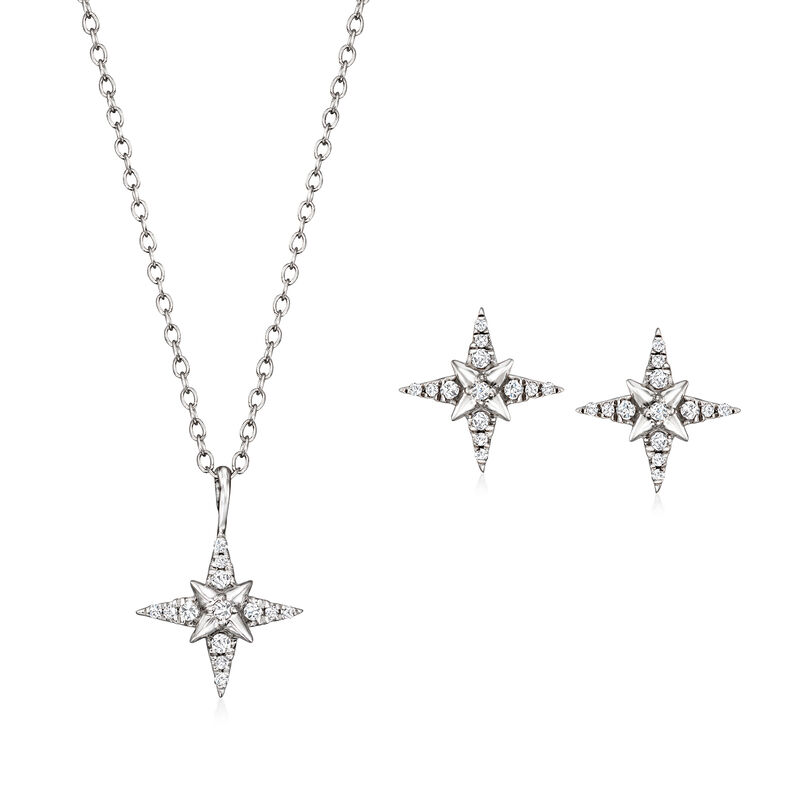 .25 ct. t.w. Diamond North Star Jewelry Set: Earrings and Pendant Necklace in Sterling Silver image number 0