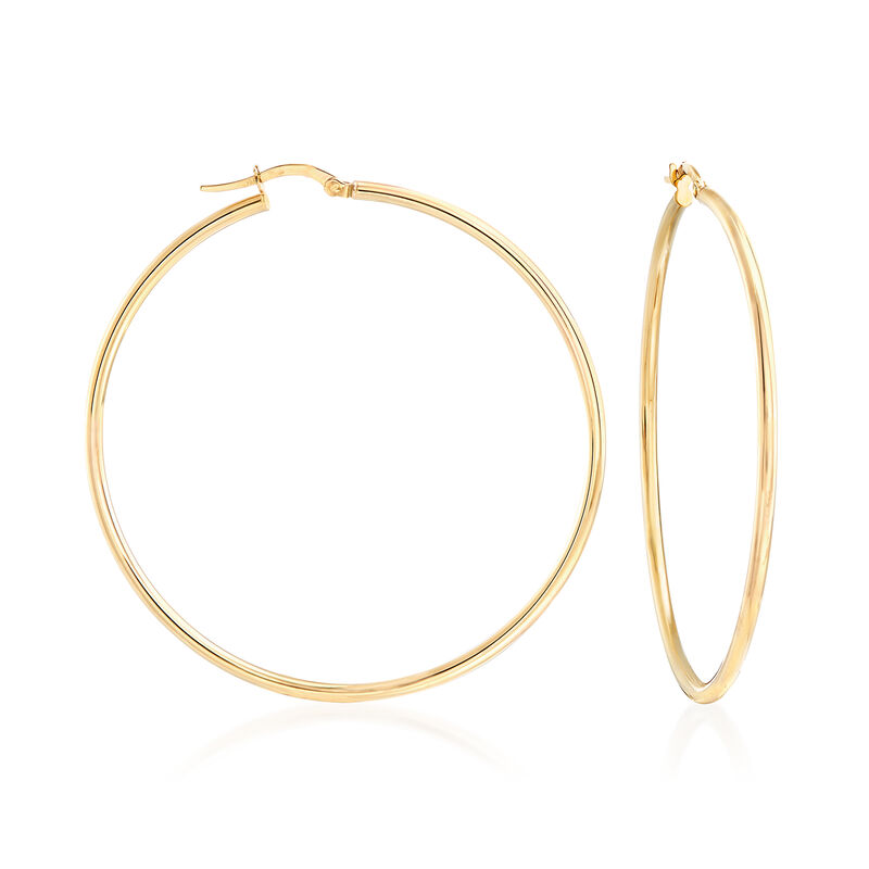 Italian 2mm 18kt Yellow Gold Large Hoop Earrings. 2 1/8&quot; image number 0
