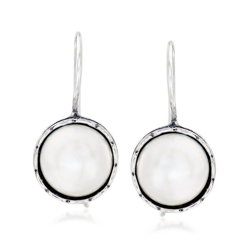10mm Cultured Pearl Basketweave Drop Earrings in Sterling Silver image number 0