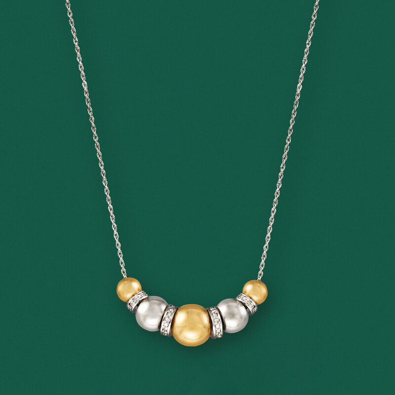 Sterling Silver and 14kt Yellow Gold Bead Necklace with .35 ct. t.w. Diamonds image number 3