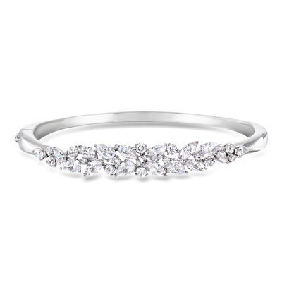 Rhodium-Plated Floral Cluster Bangle Bracelet with 6.30 ct. t.w. CZs