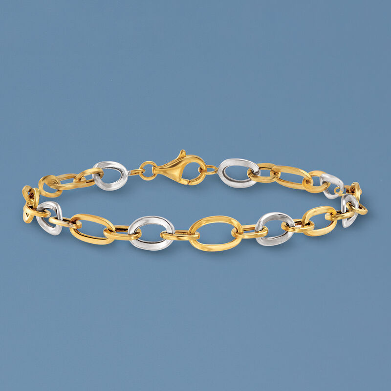 14kt Two-Tone Gold Oval-Link Bracelet image number 2