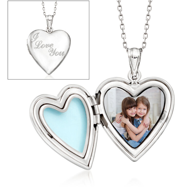 Personalized Photo &quot;I Love You&quot; Heart Locket Pendant Necklace in Sterling Silver image number 0