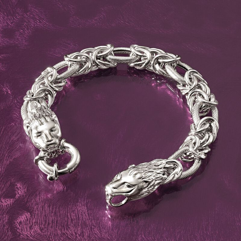 Italian Sterling Silver Double Lion Head Link Bracelet image number 4