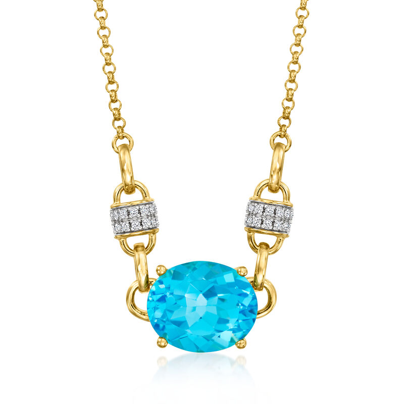 Charles Garnier 5.25 Carat Swiss Blue Topaz and .10 ct. t.w. CZ Necklace in 18kt Gold Over Sterling. 17&quot; image number 1