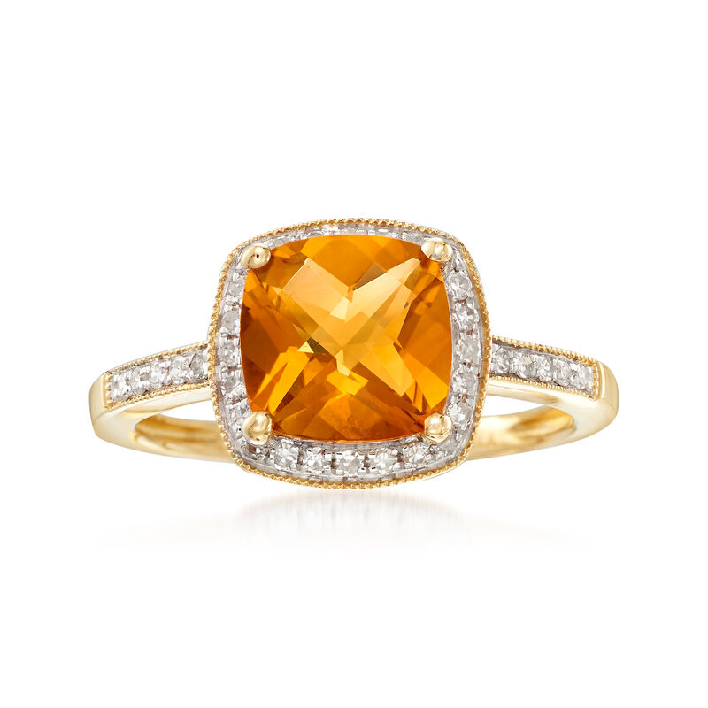 2.00 Carat Cushion-Cut Citrine and .10 ct. t.w. Diamond Ring in 14kt Yellow Gold image number 0
