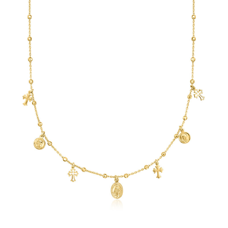 Italian 18kt Gold Over Sterling Religious Charm Necklace. 18&quot; image number 1