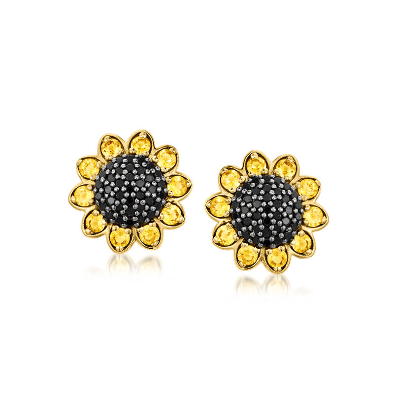 .70 ct. t.w. Citrine, .60 ct. t.w. Peridot and .50 ct. t.w. Black Spinel Jewelry Set: Sunflower Earrings and Earring Jackets in 18kt Gold Over Sterling  image number 5