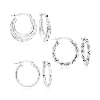 Sterling Silver Jewelry Set: Three Pairs of Hoop Earrings