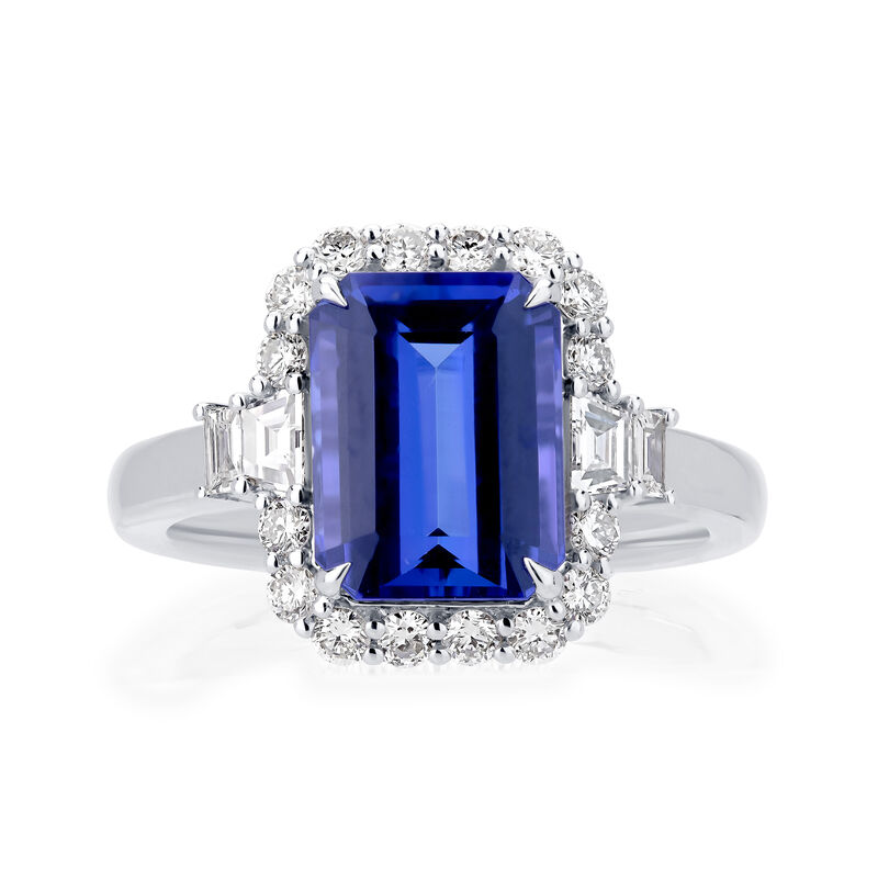 3.70 Carat Blue Tanzanite Ring with .72 ct. t.w. Diamonds in 18kt White Gold image number 0