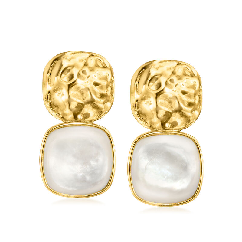 Mother-of-Pearl Organic Drop Earrings in 18kt Gold Over Sterling  image number 0