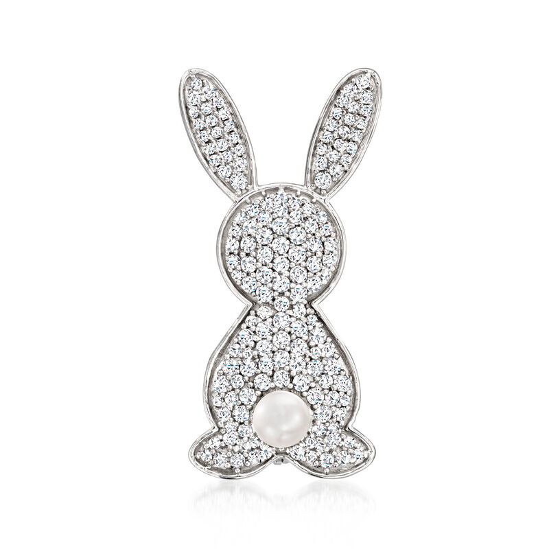 1.10 ct. t.w. White Topaz Bunny Pin/Pendant Necklace with 4.5-5mm Cultured Pearl in Sterling Silver. 18&quot; image number 3