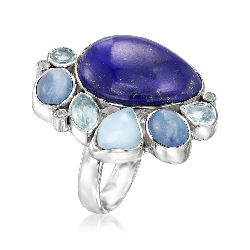 Lapis and 3.00 ct. t.w. Kyanite Ring with 1.96 ct. t.w. Sky Blue Topaz in Sterling Silver image number 2