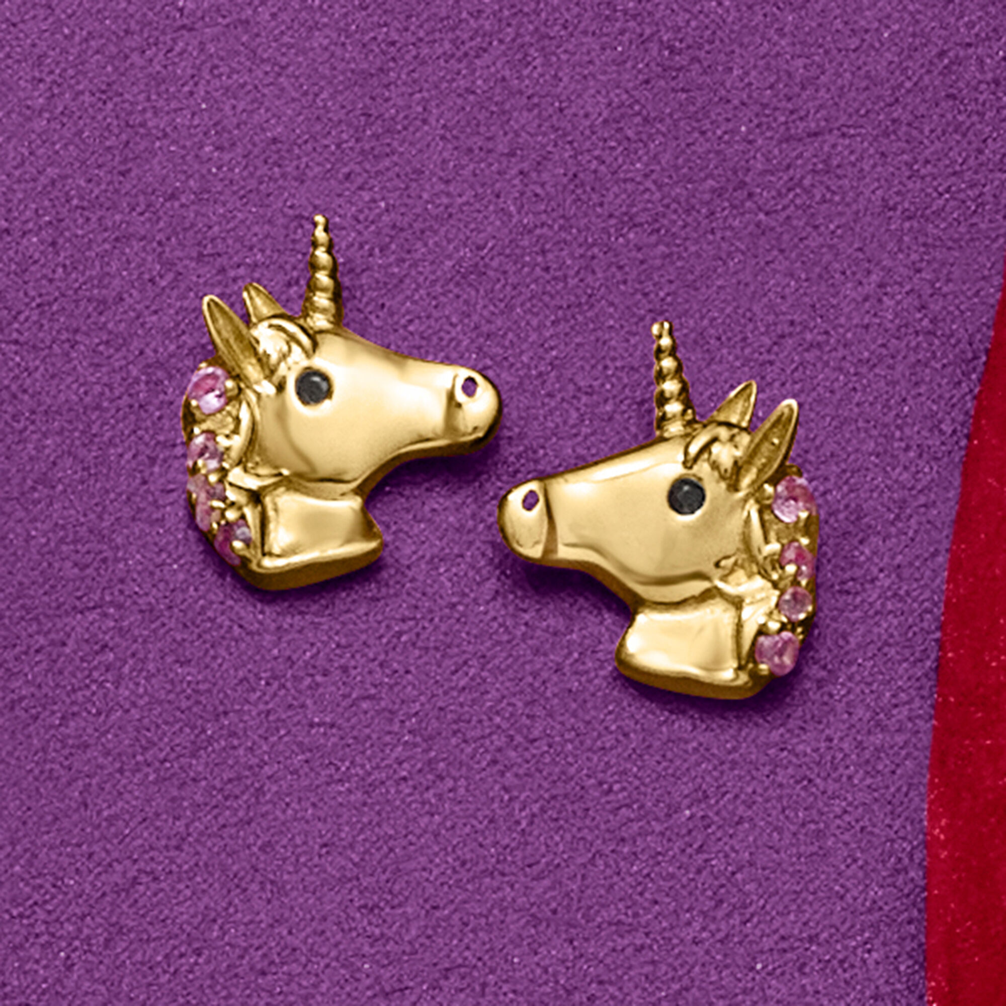 Child s 14kt Yellow Gold Unicorn Earrings with CZ Accents