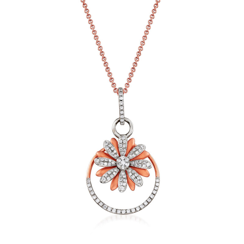 C. 1990 Vintage Giantti .43 ct. t.w. Diamond Flower Pendant Necklace in 18kt Rose Gold image number 0