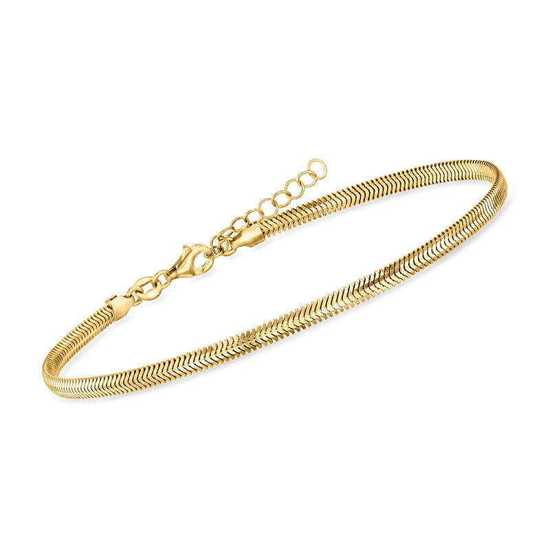 Italian 18kt Gold Over Sterling Flat Snake-Chain Anklet. 9&quot; image number 2