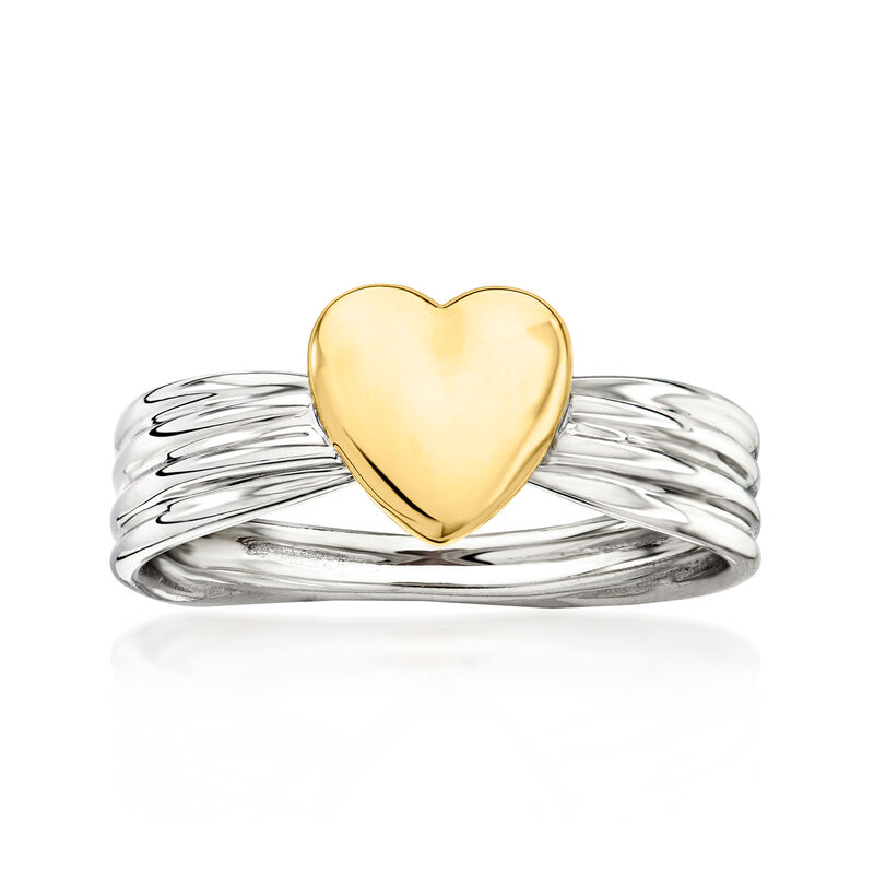 14kt Yellow Gold and Sterling Silver Puffed Heart Ring image number 0