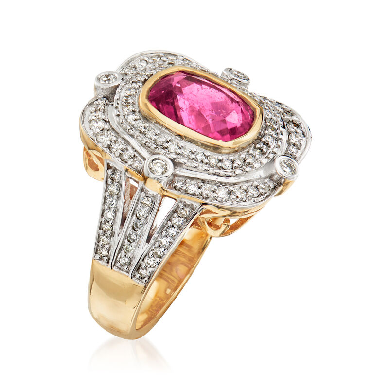 1.90 Carat Pink Tourmaline and .53 ct. t.w. Diamond Ring in 14kt Yellow Gold image number 2
