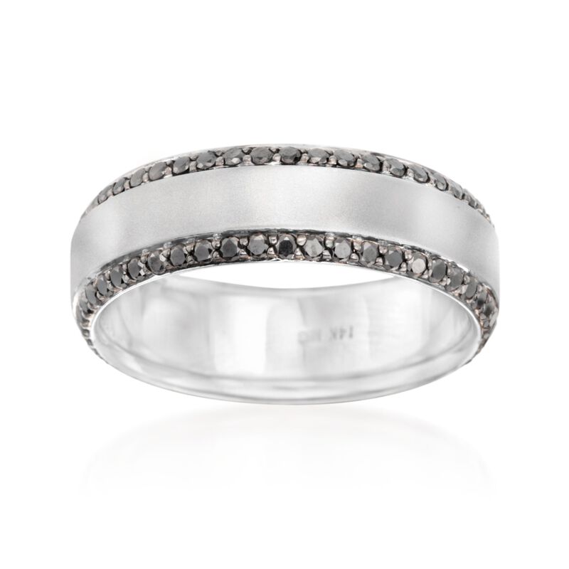 Henri Daussi Men's .95 ct. t.w. Black Diamond Wedding Ring in 14kt White Gold. Size 10 image number 0