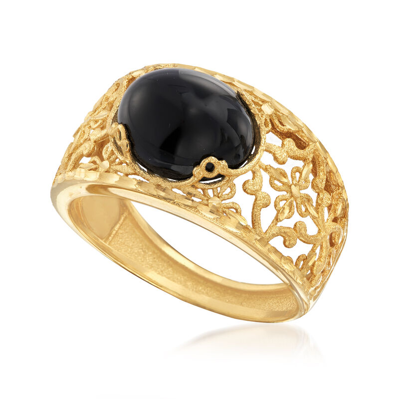 Italian Black Agate Filigree Ring in 14kt Yellow Gold image number 3