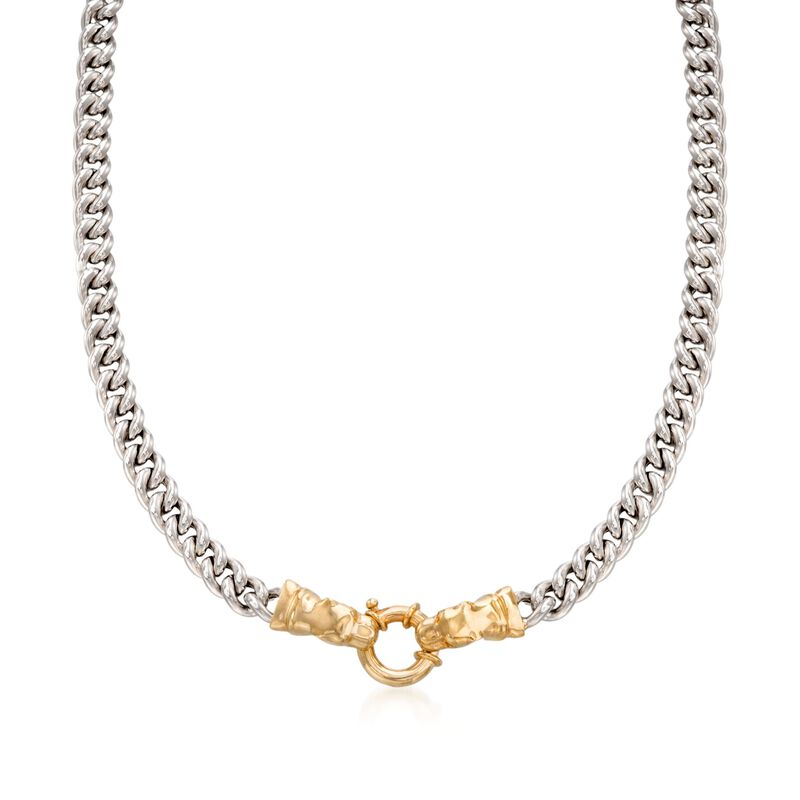 Italian Sterling Silver and 18kt Gold Over Sterling Double Panther Head Necklace image number 0