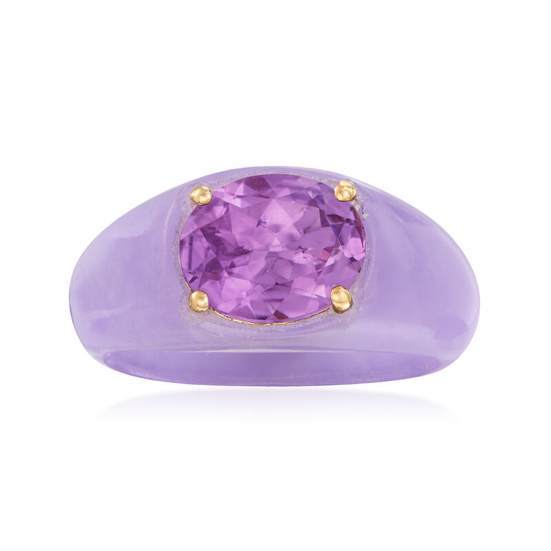 Lavender Jade and 3.00 Carat Amethyst Ring with 14kt Yellow Gold image number 0
