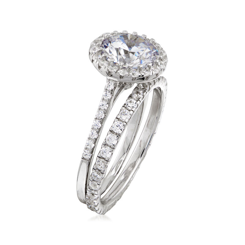 2.70 ct. t.w. CZ Bridal Set: Engagement and Wedding Rings in Sterling Silver image number 2