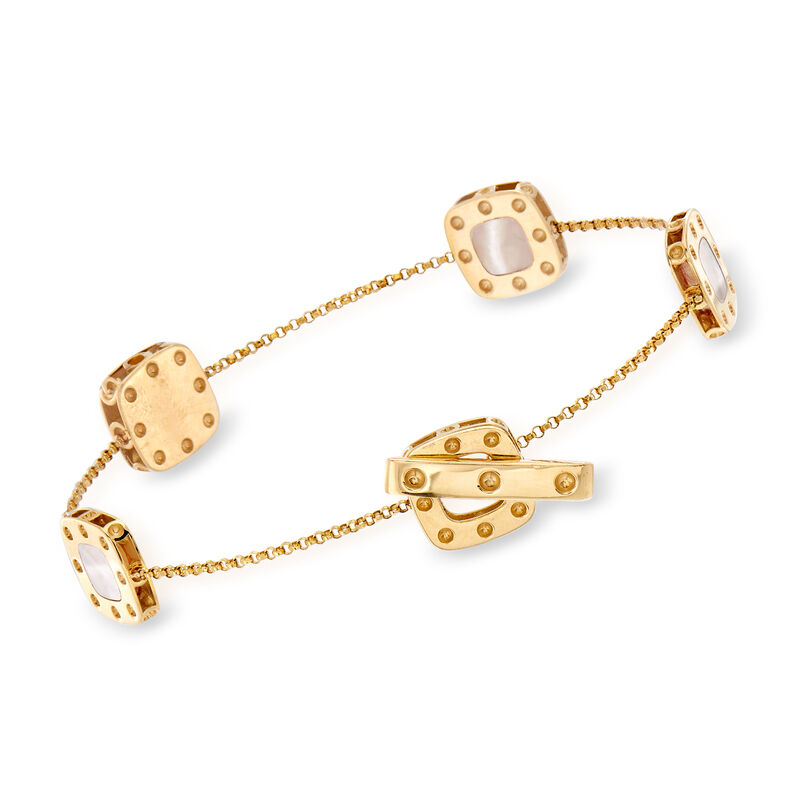 Roberto Coin &quot;Pois Moi&quot; Mother-Of-Pearl and .10 ct. t.w. Diamond Square Bracelet in 18kt Two-Tone Gold. 7.25&quot; image number 2
