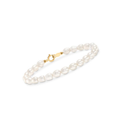 Child's 4-4.5mm Cultured Pearl Bracelet with 14kt Yellow Gold