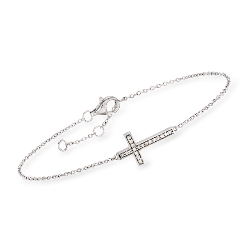 .10 ct. t.w. Diamond Sideways Cross Bracelet in Sterling Silver. 7&quot; image number 0