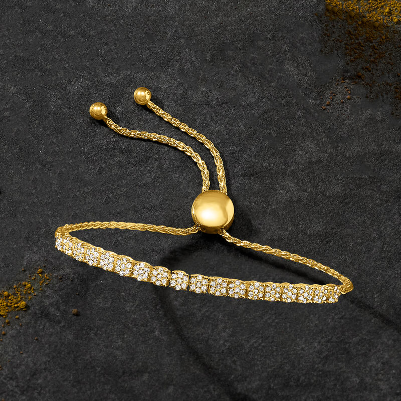 1.00 ct. t.w. Diamond Cluster Bolo Bracelet in 18kt Gold Over Sterling image number 3