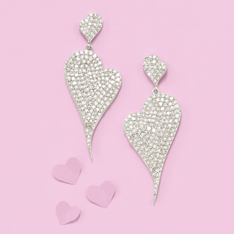2.00 ct. t.w. Pave Diamond Abstract Heart Drop Earrings in Sterling Silver image number 2